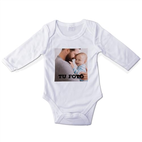 LolaPix Body Bebe Personalizado con Foto. Bodys Personalizados para Bebes. Regalos Personalizados para bebés. Body Personalizado Bebé Varias Tallas. Manga Larga. Talla 3-6 meses