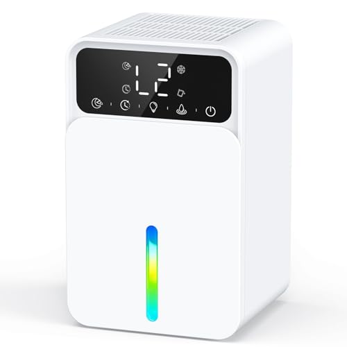 Deshumidificador - Deshumidificadores Electrico Silencioso Bajo Consumo, 2 Niveles, Modo Sueño, Pantalla LCD, 12H Timer, Luz de 7 Colores, Auto Apagado, Auto Deshielo, para Baño/Dormitorio/Oficina