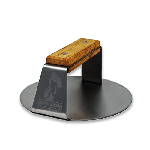 The Sasquash - Heavy Duty Extra Wide Flat Handle Smashed Burger Press - Commercial Grade Welded Stainless Steel Burger Smasher
