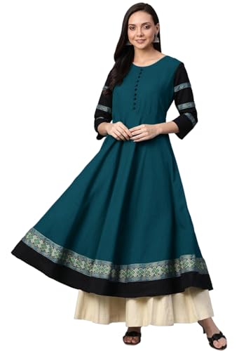 Image of HF HOLYDAY FASHION Cotton Silk Anarkali Printed Border Long Umbrella Gown Kurta for Women
