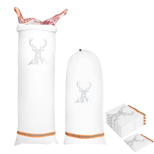 Game Bags Elk, 5Pcs Wild Game Meat Bag, Reusable Rattle Bags for Deer Hunting, Meat Game Bag with Reflective Tags, Big Game Hunting Essentials for Elk/Caribou/Moose/Deer/Antelope, 48' x4, 28' x1