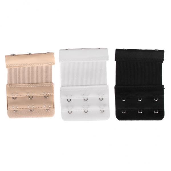 6xPhenovo Elastic 3-Eye Hook Bra Extension Extender 3pcs Black Skine White-image-25