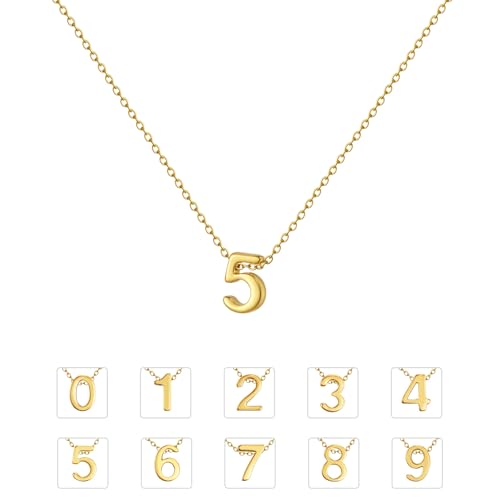 KSF Gold Number Necklace for Women - DIY 10 PCS Number 0-9 Charm Necklace, 18K Gold Plated Number Pendant Dainty Birth Month Choker Game Day Accessories Personalized Jewelry Birthday Gift for Her