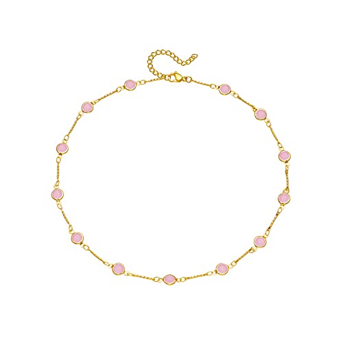 Turquoise Dainty Choker Necklace for Women Green Crystal Stone Chain Link Necklace Emerald Cubic Zircon Rhinestone Quartz Charm Necklaces Jewelry for Women