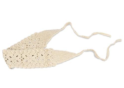 AeraVida Summer Cream Crochet Cotton Headband | Handmade Boho Hair Scarf Kerchief