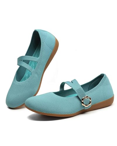 Women's Flats Mary Jane Ballet Flats Comfortable Knit Casual Ballerina Walking Dressy Office Slip-on Shoes with Adjustable Straps