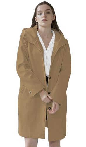 SAUKOLE Womens Wool Blend Pea Coat Fashion Winter Dressy Overcoat Single Breasted Trench Jackets with Hood2