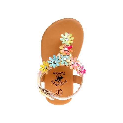 Beverly Hills Polo Club Girl's Leatherette T-Strap Slingback with Flowers Appliques Flat Sandal (Toddler)4