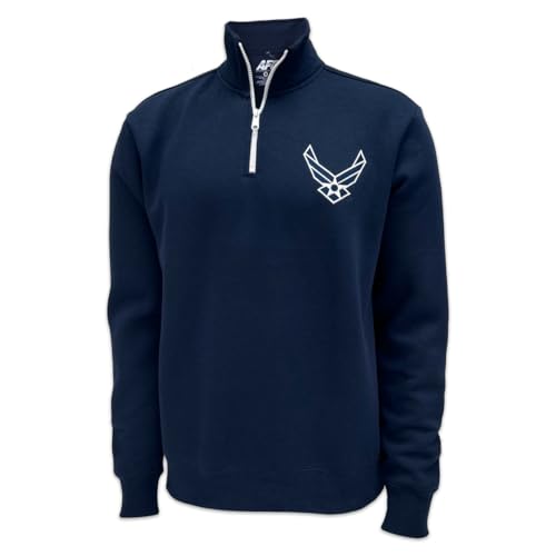 Armed Forces Gear US Air Force Wings Tackle Twill Embroidered Fleece Quarter Zip Sweatshirt (Navy)