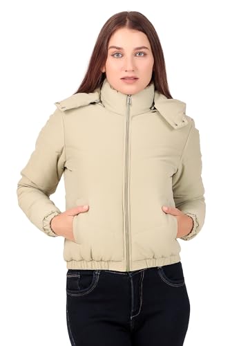 Image of Brazo Crop Puffer Jacket for Women, Cropped Design, Insulated, Hooded, Long Sleeves