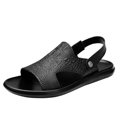 Mens Leather Concise Sandals Outdoor Non-Slip Comfort Soft Casual Beach Shoes Fashion Slippers(6.5code)