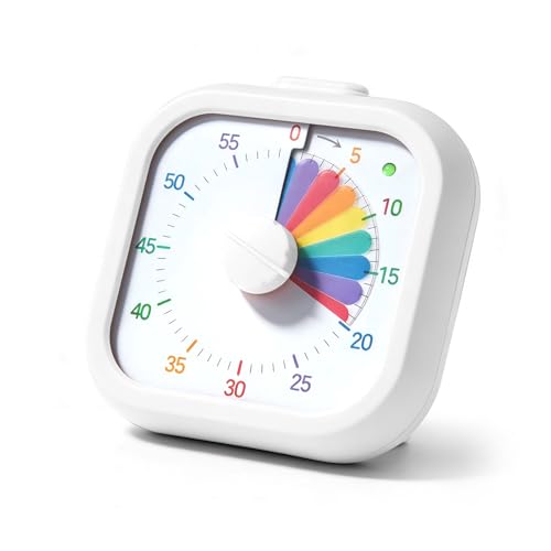 Visueller Timer Regenbogen, 60 Minuten Countdown Timer für Kinder & Erwachsene Geräuschloser Betrieb mit Optionaler Alarm für Klassenzimmer Lernen Küche Homeoffice Zeitmanagement-Tool Weiß