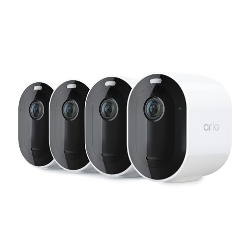 Arlo Pro 5S Spotlight Security Camera 2K HDR | Outdoor | Wireless | Dual-Band Wi-Fi Connects to Strongest Network |12X Zoom, 2-Way Audio, Siren, Color Night Vision,Live Stream(White, 4 Cameras)