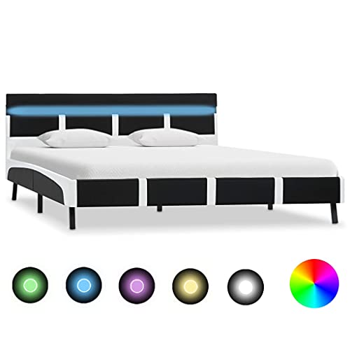 vidaXL Polsterbett mit LED Kunstlederbett Doppelbett Bett Bettgestell Bettrahmen Lattenrost...