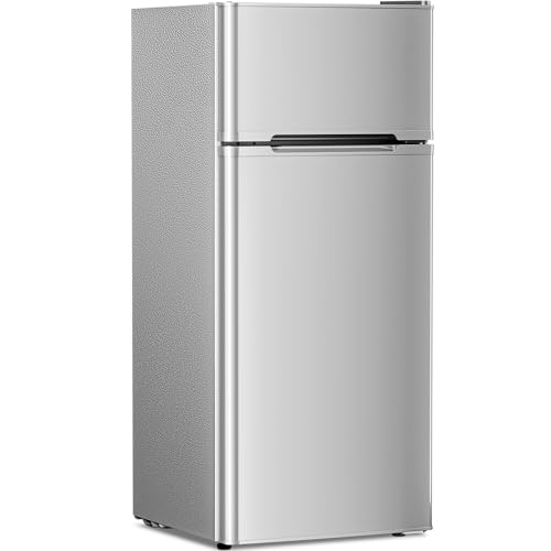 Image of Antarctic Star 4.5 Cu.Ft Compact Refrigerator,Mini Fridge With Freezer,Double Door,Adjustable Removable Glass Shelves for Dorm,Office,Kitchen,GREY