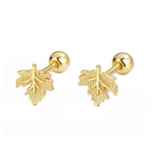 20g Cute Maple Leaf Stud Earrings 925 Sterling Silver Screw Black for Women Leaves Tiny Cartilage Statement Earring Prom Wedding Bridal Autumn Piercing Body Jewelry Gift Fall Thanksgiving Xmas - Main Image