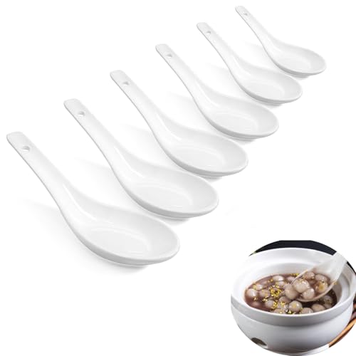 Yeenano Suppenlöffel,6 pcs Asiatische Suppenlöffel,Keramische Chinesische Suppenlöffel Ramen Löffel Porzellan Löffel Set Reislöffel aus Weißem...