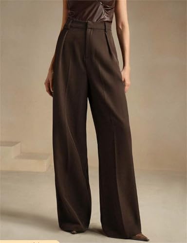 Women's High Waist Casual Wide Leg Palazzo Pants Business Work Trousers Long Straight Suit Pants Flowy Trousers with Pockets4