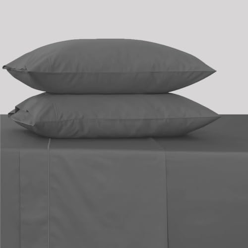 Image of Feather & Stitch 500 TC Split King Size Sheet Set, 5 piece Bed Sheets Set-2 Twin Fitted Sheet, 1 King Flat Sheet & 2 King Pillowcases, 18 inch Deep Pockets Sateen Weave Solid Bedsheet - (Charcoal Slate)