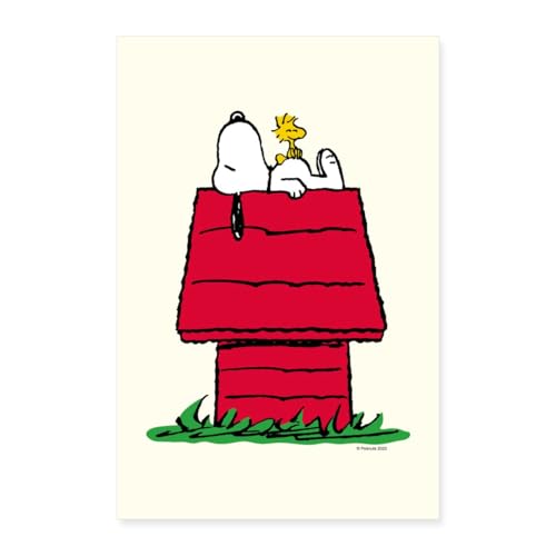 Spreadshirt Peanuts Snoopy Woodstock Und Die Hundehütte Poster 40x60 cm, One size, Weiß