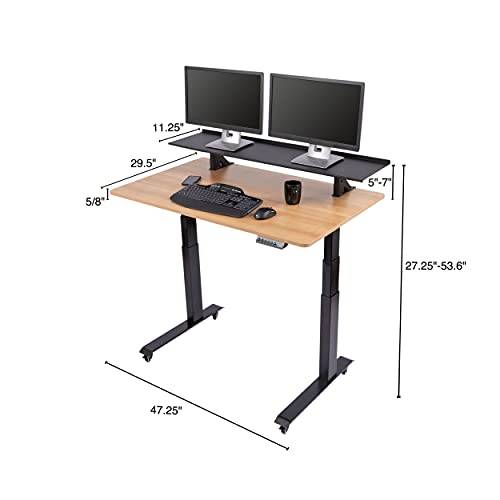 Stand Up Desk Store Split Top Electric Adjustable Height Standing Desk With Monitor Shelf (Black Frame/Natural Walnut Top, 48" Wide) #TOP2