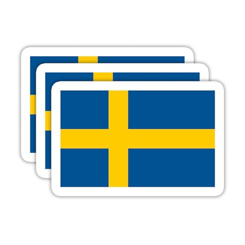 Image of (3PCS) Sweden Flag stickers, Countries Flag Stickers - Waterproof Vinyl Decals For Laptops, Tumblers, Water Bottles, Books, Scrapbooks, Size 3 x 2 Inch