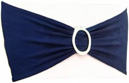 Miniatura 10 de SINSSOWL Paquete de 100 bandas de elastano para sillas de boda, color azul marino, con hebillas, lazos para sillas de oro rosa, lazos para fiestas,