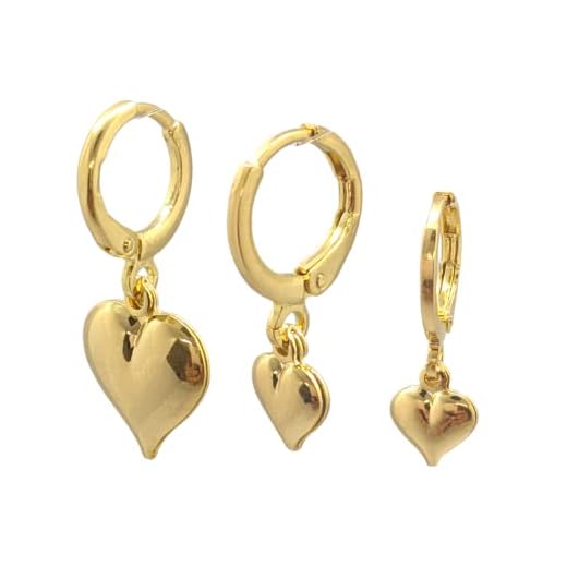 Brinco Folheado A Ouro Argolinha Trio Coração Semijoia