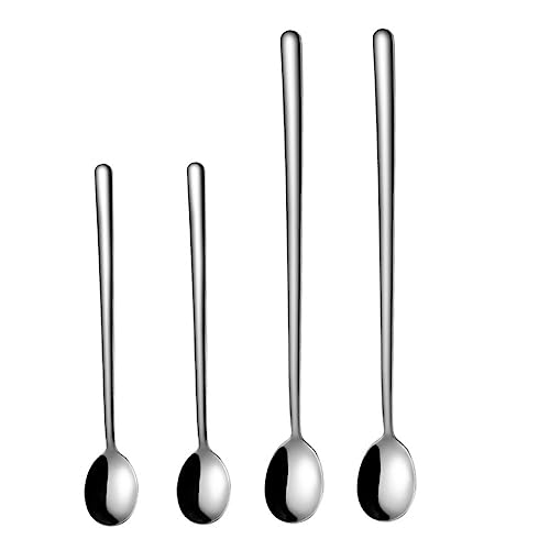 CIYODO 4-pc Stainless Steel Ice Scoop Set Slotted Spoons for Silverware Heat Resistant Easy Clean Polished Handle Home Restaurant Camping