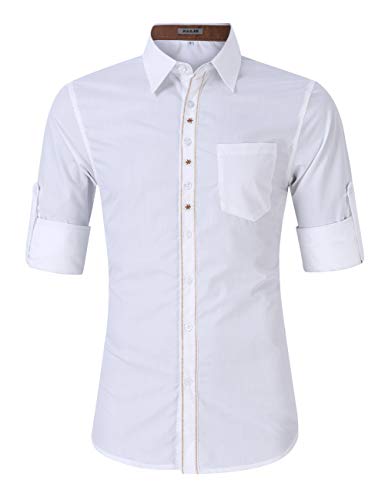 KUULEE Men's German Bavarian Oktoberfest Lederhosen Shirt Casual Slim Fit Costume Long Sleeve Shirt Men White-1-S