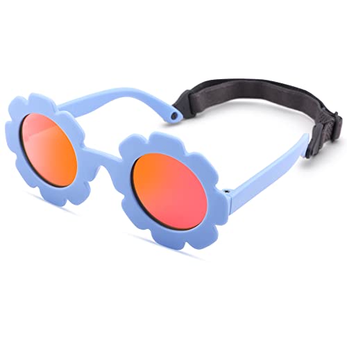 Image of Hycredi Flexible Bendable Flower Baby Polarized Sunglasses with Strap for Newborn Infant Girls Age 0-24 Months