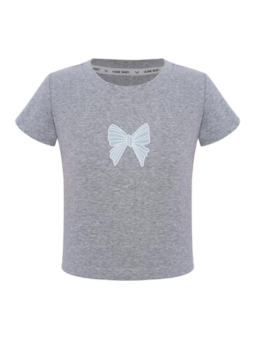 Linjinx Kids Girls Round Neck Bowknot Printed Tee Crop Tops Summer Casual Short Sleeve Lace-Up Cutout Back T Shirt3