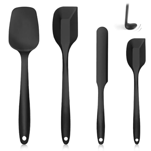 4 Stück Silikon Spatel Set, 315 ℃ Hitzebeständiger Flexibel Teigschaber Silikon, Silicone Spatula Antihaft, Silikonspatel, Spatel Küche, BPA-Freies für Kochen Backen Mischen Rühren Schaben (Schwarz)