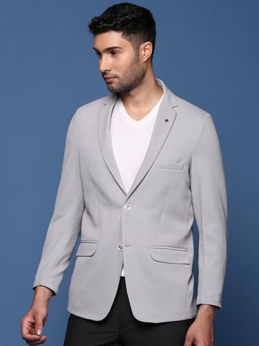 Image of SHOWOFFFF Men Solid Single Breasted Formal Blazer | Notched Lapel Full Sleeves Cotton Blazer for Mens | Slim Fit Regular Length Blazer for Men's