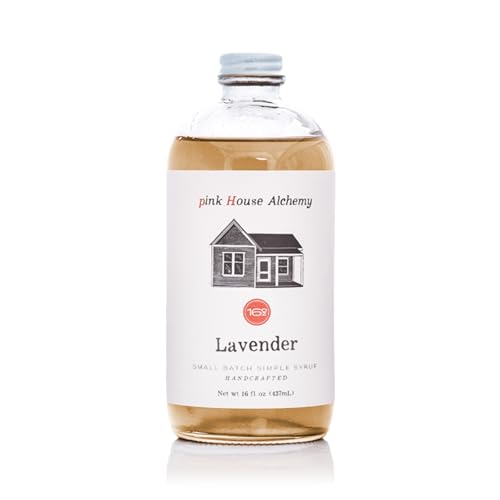 Image of Pink House Alchemy Lavender Simple Syrup - 16oz Bottle - Handcrafted All-Natural Mixer for Coffee, Cocktails, Soda, Lemonade, Tea & Baking - Gluten-Free, Non-GMO, Vegan, Small Batch (LAV 1) | Mixer for Coffee, Cocktails, Soda, Lemonade, Tea & Baking, Gluten-Free, Non-GMO, Vegan, Small Batch