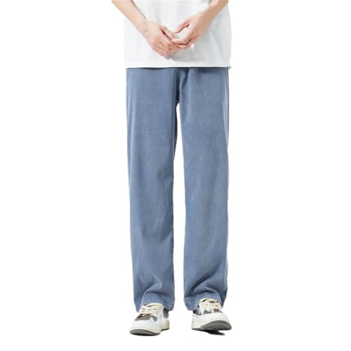 Men's Denim Pants Soft Breathable Straight Elastic Waist Casual Wide Pants