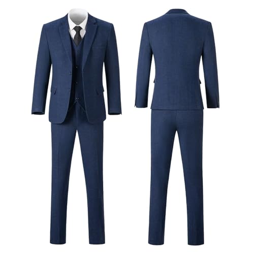 Image of Retro 3 Piece Suit Tweed Herringbone Men's Suits Slim Fit Jacket Vest Pant