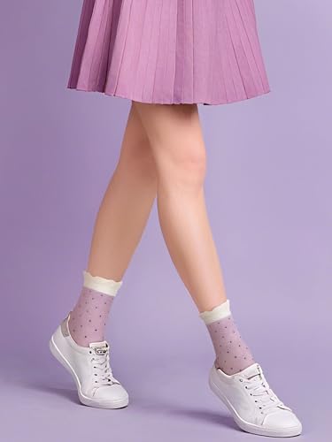 Image of Fourluoo 6 Pairs Women Ruffle Crew Socks with Bow Cute Retro Mid-calf Socks Breathable Cotton for Spring Summer Casual Daily