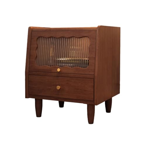Mesa auxiliar sencilla moderna,mesita noche vintage,puerta armario de cristal+1 cajón grande,mesita noche de madera,práctico organizador mesita de noche,adecuado for sala de estar,dormitorio(Walnut co