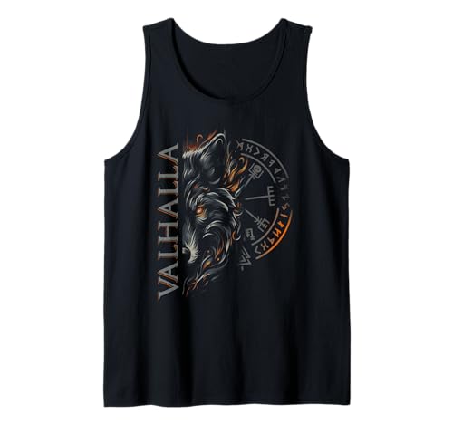 Valhalla Wolf Boussole viking avec runes d'Odin Débardeur