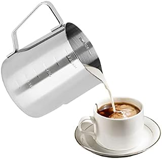 Trintion Milk Jug 350ml (12oz) Stainless Steel Milk Frothing Jug Handheld Milk Pitcher with Measurement Mark for Making Coffee Cappuccino and Latte