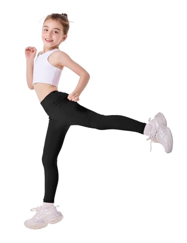 Girls Yoga Leggings Running Girl Athletic Leggings with Pocket High Waist Dance Workout Yoga Pants 5-14Y2