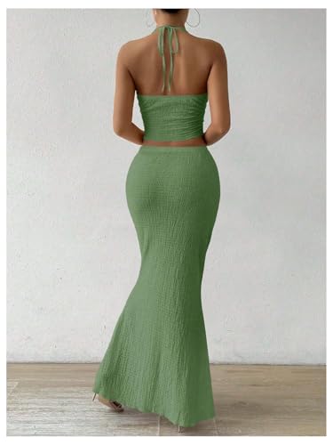 Image of SOLY HUX Women's Two Piece Outfits Twist Front Halter Cami Tops and Skirt Summer Set