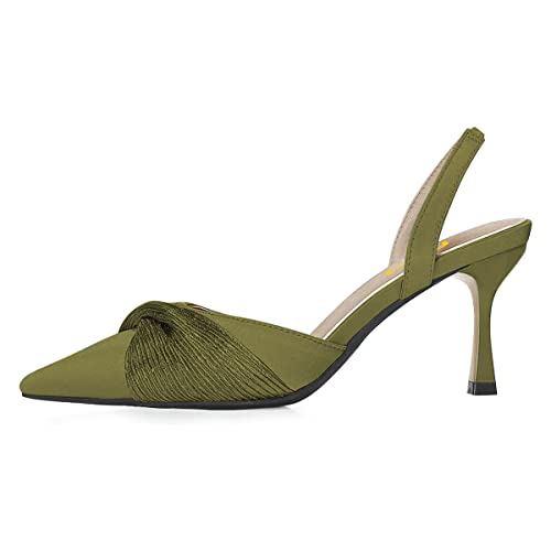 FSJ Women Classy Pointed Toe Low Kitten Heel Pumps Slingback Ankle Strap Heeled Sandals Wedding Party Office Shoes Size 4-15 US2