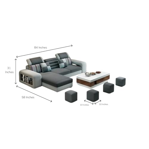 Image of Travis Luxury 8 Seater L Shape Sofa for Living Room Dark Grey & Light Grey LHS | Premium Sofa Set 8 Seater | L Shaped Sofa with Ottoman for Bedroom House Decor