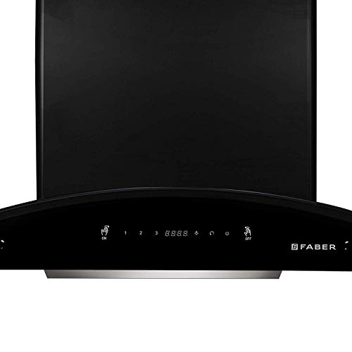 Image of Faber 90 cm 1500 m /hr Auto-Clean curved glass Kitchen Chimney (HOOD PRIMUS PLUS ENERGY TC SC HC BK-N 90, 2 Baffle Filters, Touch Control, Black)