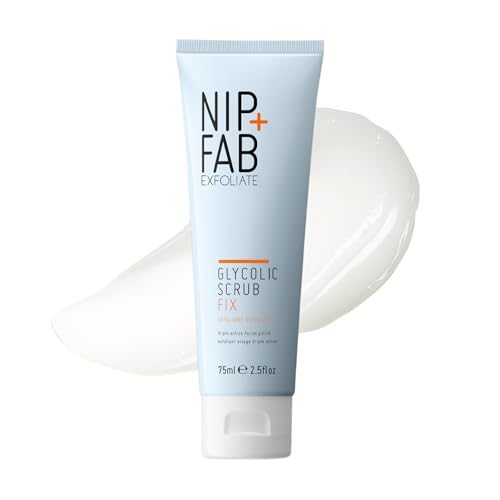 NIP + FAB Glycolic Fix Scrub 3% Glycolic Acid (AHA) and 1% Salicylic Acid (BHA) Exfoliating Face Scrub for Brightening Resurfacing and Deep Pore Cleansing 75ml
