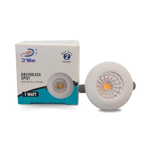 Image of D'Mak 1 Watt Round LED Button COB Light for POP /Recessed Lighting (Warm White, Pack of 5) White Body