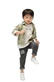 [EnDast] グリーン 90cm 3点 セットアップ チェック柄 トップス 長袖 Tシャツ デニムパンツ 上下セット キッズ ベビー服 男の子 ボーイズ 春 秋 長ズボン 韓国子供服_281_