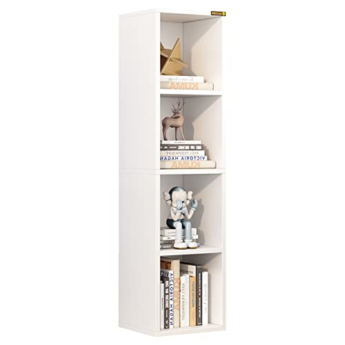 Alisened 4 Cube Small Bookshelf, Narrow Storage Organizer Shelf, Wooden Corner Bookcase, Modern Thin Cubes Storage Organizer Display Shelving For Bedroom, Library, Living Room, Home, Office, White #TOP14